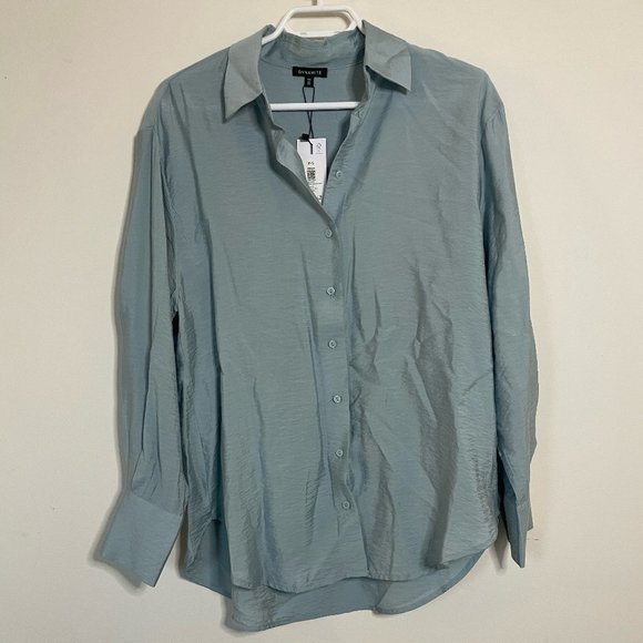 NWT Dynamite Frida Oversized Airflow Shirt (Slate Green - Size Small) - Picture 3 of 4